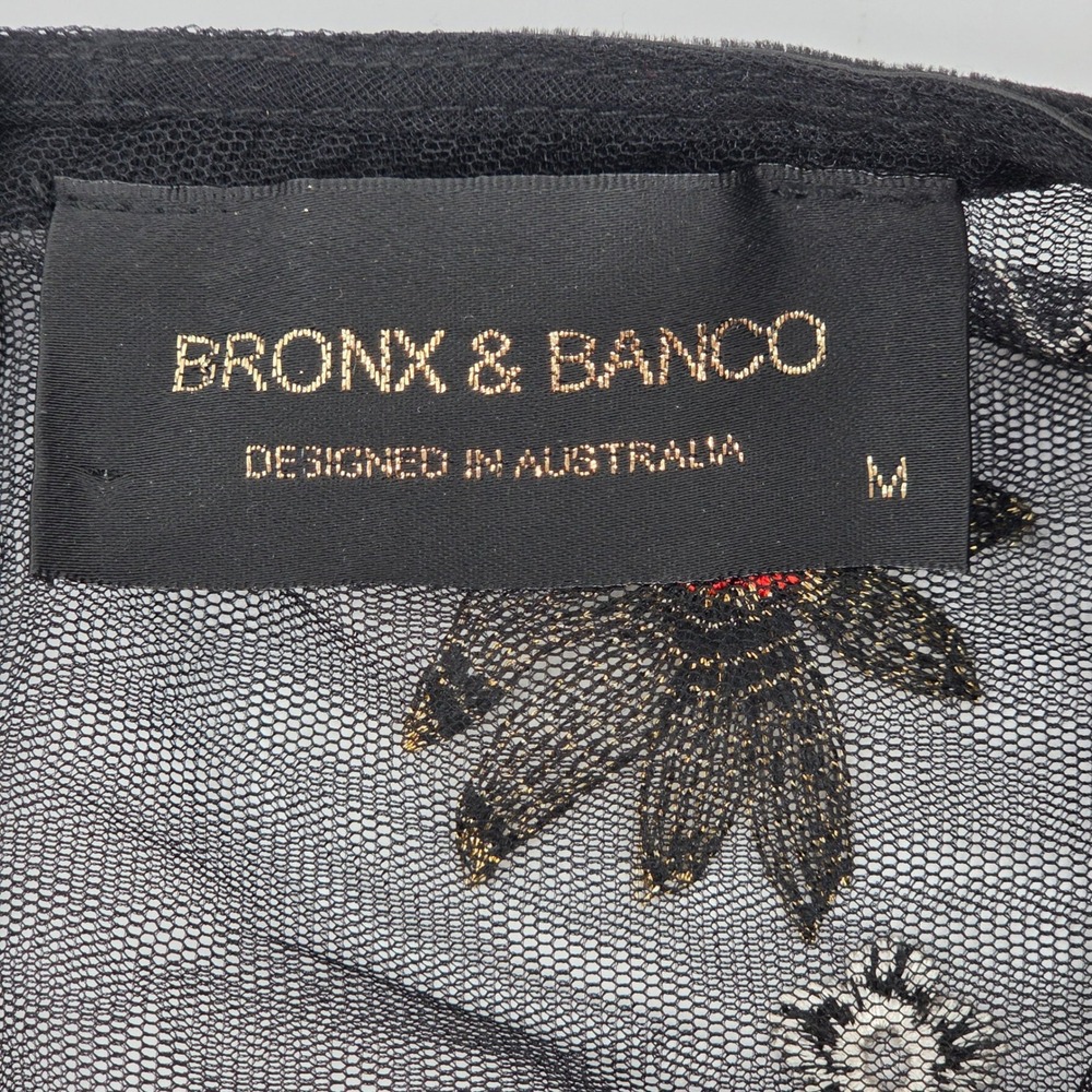 Bronx & Banco Mini Dress M Black Red Floral Embroidered Mesh Whimsigoth Cocktail - Picture 4 of 16